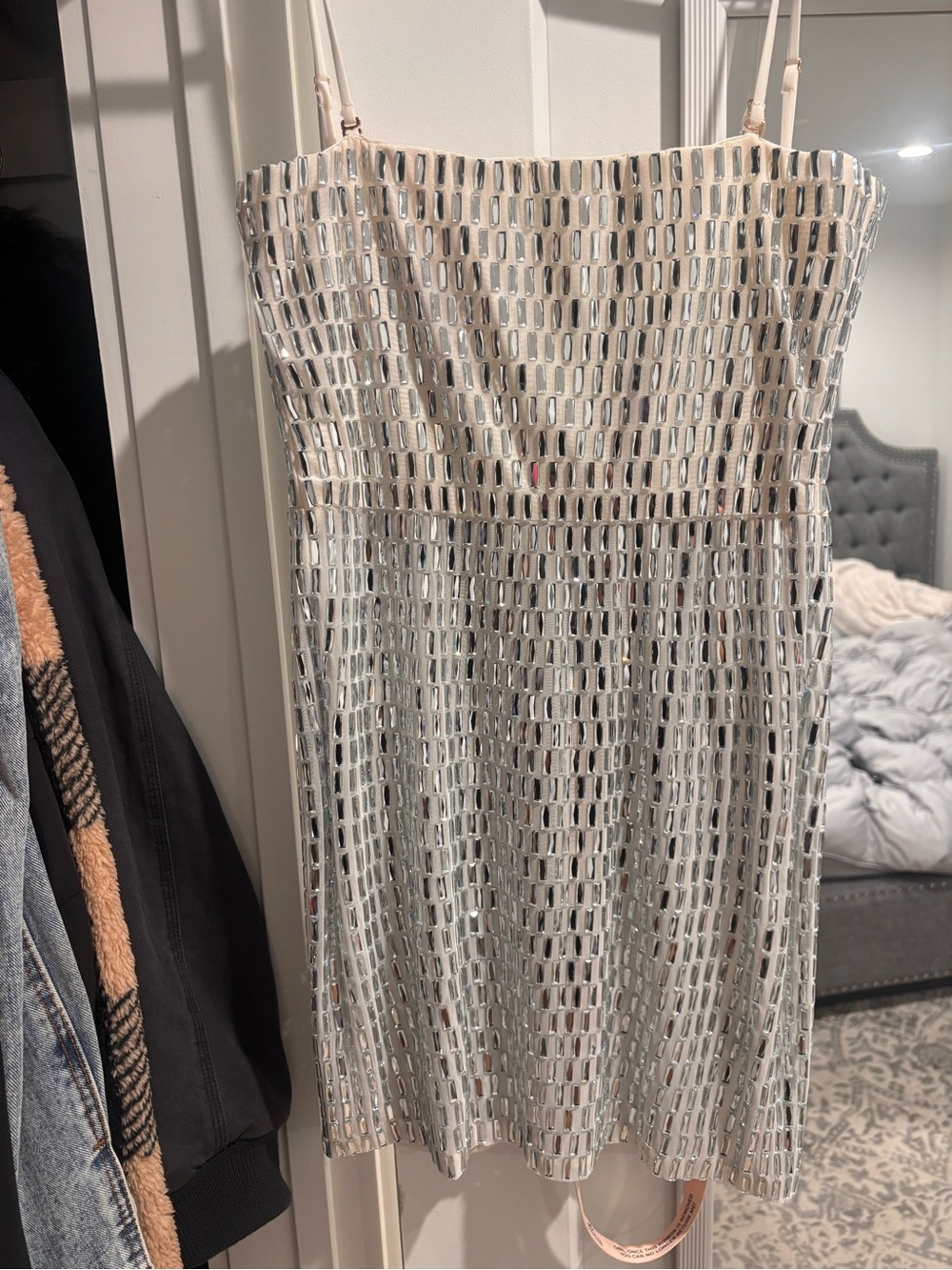 Oh Polly Silver Mirror Sequin Mini Dress